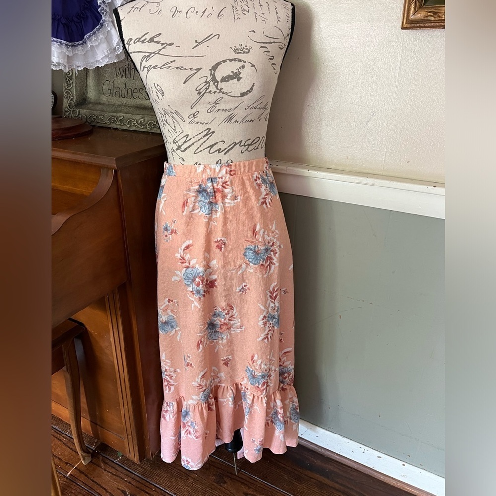 🧡 WOMENS MODEST PEACH MAXI RUFFLE HEM SKIRT